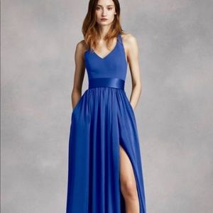 Vera Wang V Neck Halter Gown with Sash